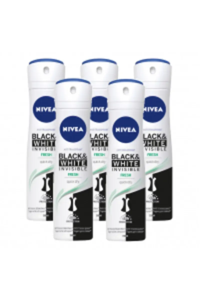 Black & White Invisible Fresh, antiperspirant spray women, 48h protection, 5x150 ml