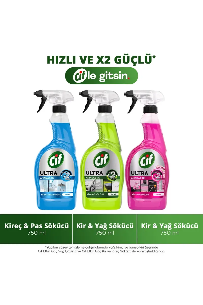 Ultra Sprey Anında Etki Kir & Yağ Çözücü 750ml x1 Sakura Sprey x1 Kireç ve Pas Sökücü x1