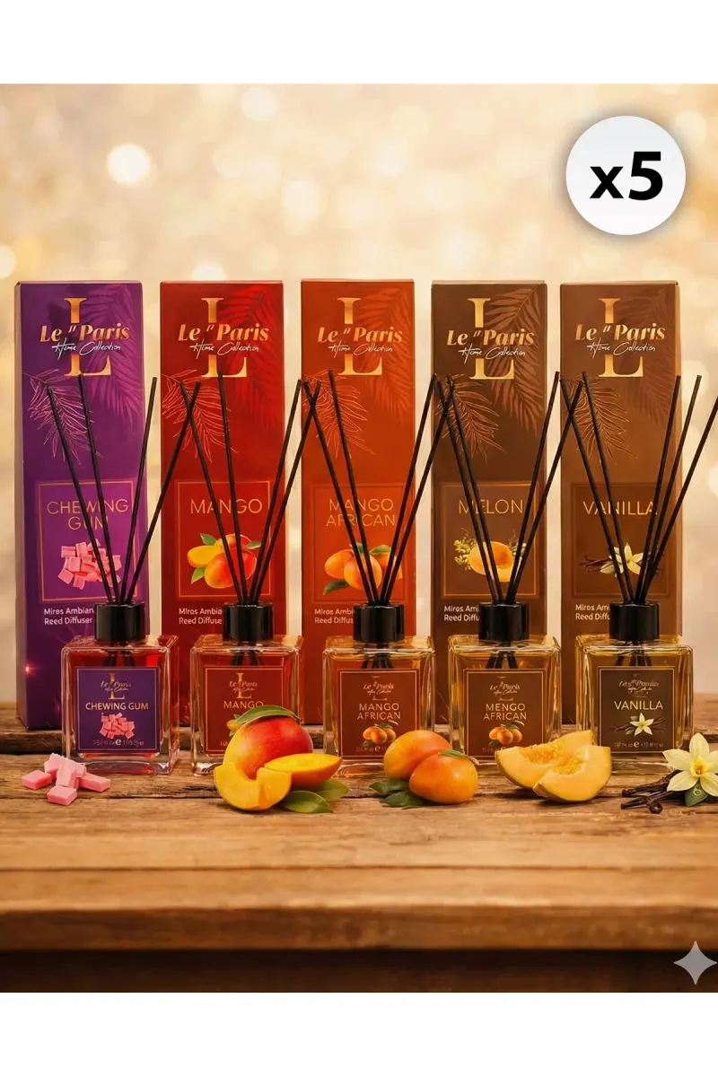 Room Freshener with Sticks 120ml x5 - Chewing Gum - Melon - Mango - Mango African - Vanilla