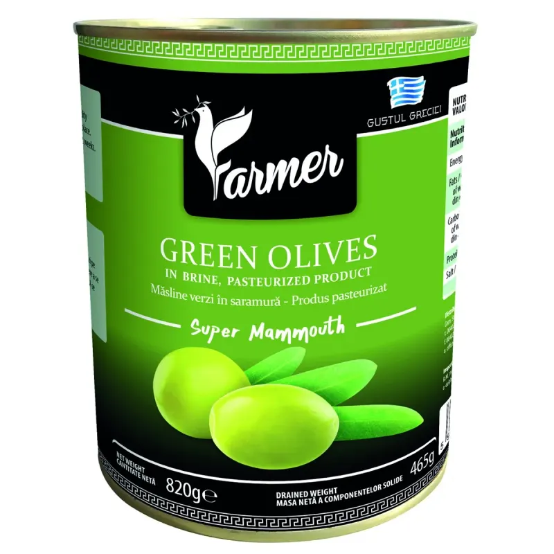Farmer Masline Verzi Intregi, in Saramura 820 g