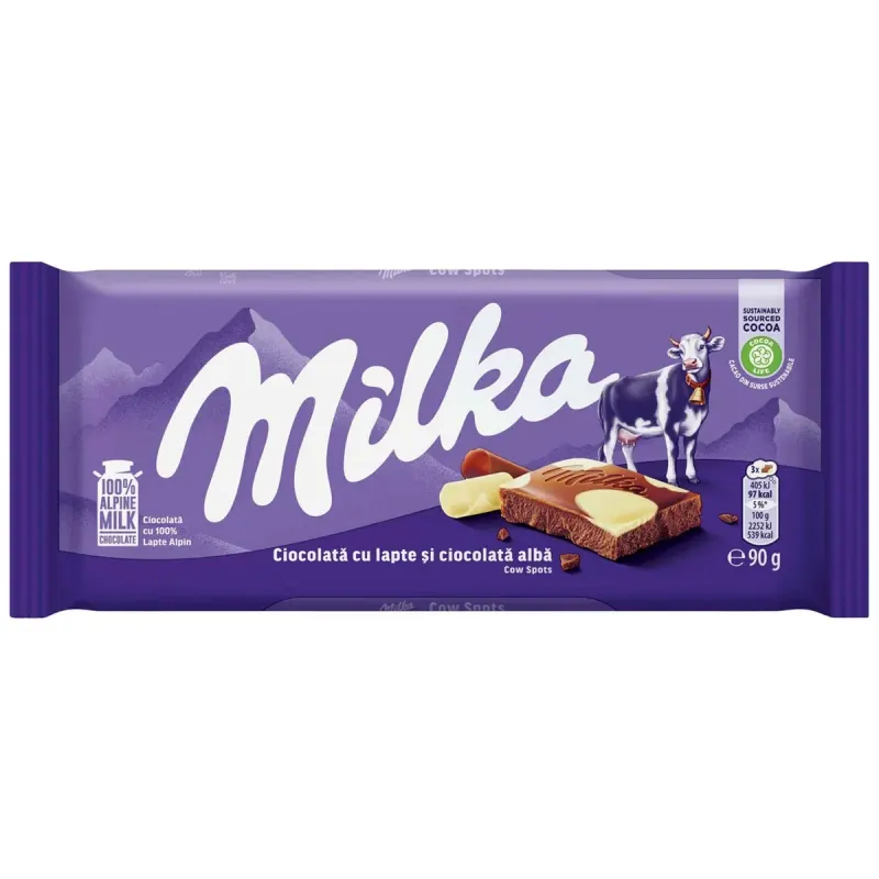 milka Ciocolata Lapte Alpin si Ciocolata Alba 90 g
