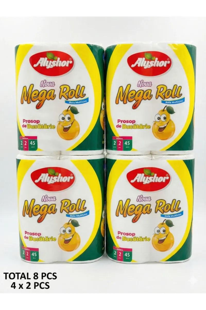 Mega Roll Multi-Purpose Paper Towels, 2-Pack x 4 Rolls (Total 8 Rolls) - Economical Set