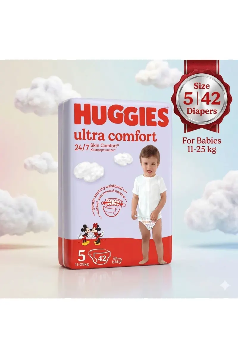 Ultra Comfort Diapers Size 5 (11–25 kg) – 42 Count, 24h Skin Comfort, Soft & Breathable Baby Diapers