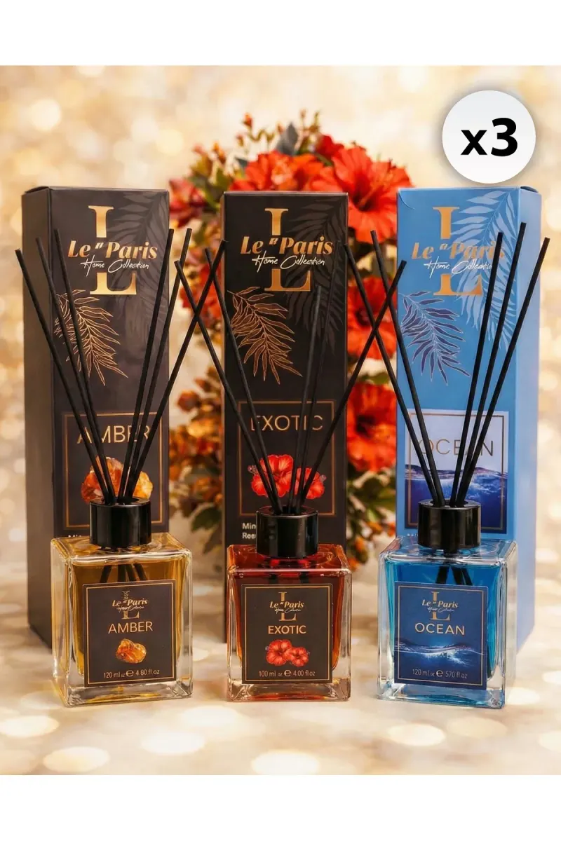 Room Freshener with Sticks 120ml x3 - Ocean - Exotic - Amber