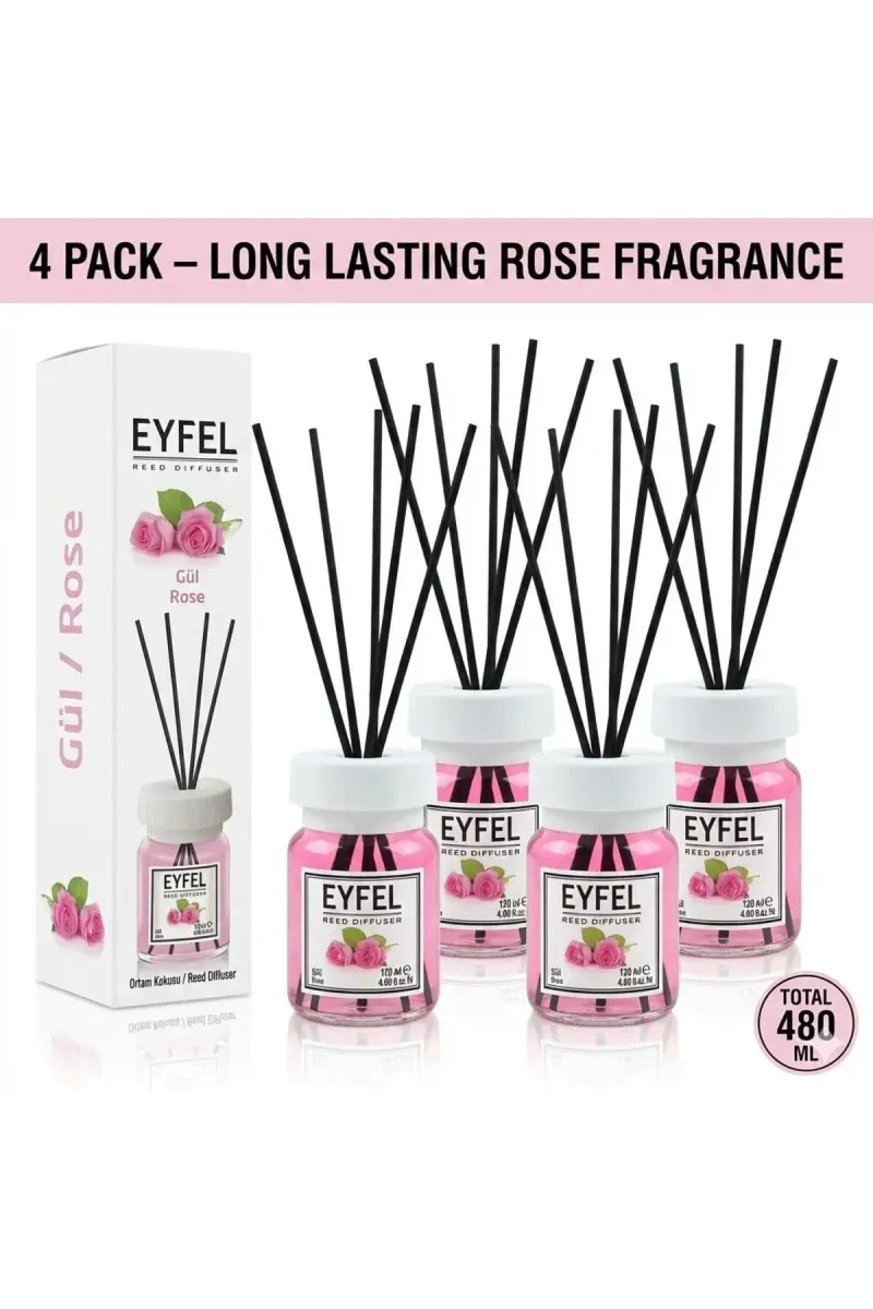 Room Freshener with Sticks, Rose, 120ml x4