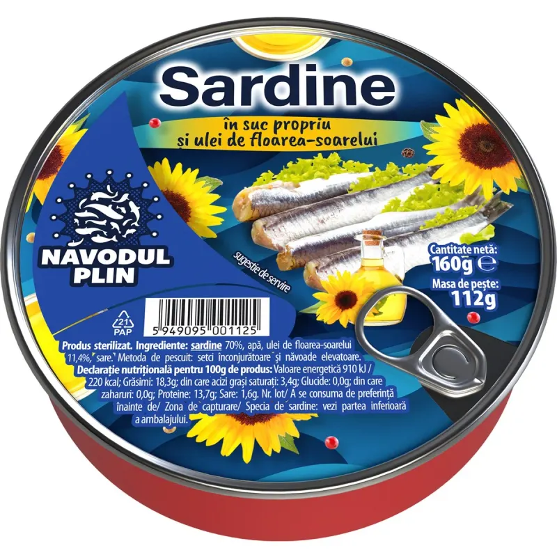 NAVODUL PLIN Sardine in Ulei de Floarea Soarelui 160 g