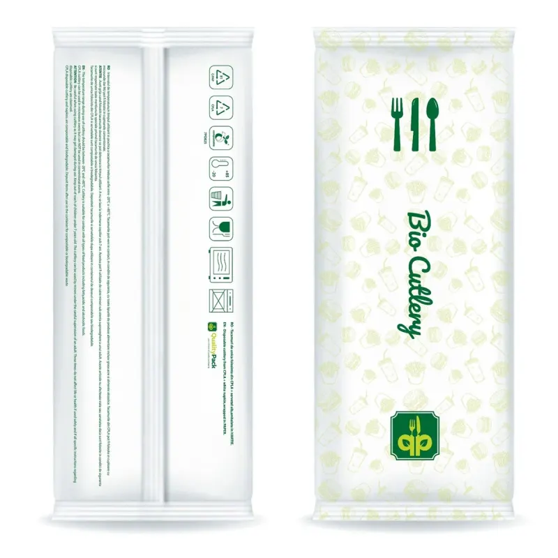 QualityPack Tacamuri Biodegradabile Furculita, Cutit, Lingura si Servetel 50 Seturi
