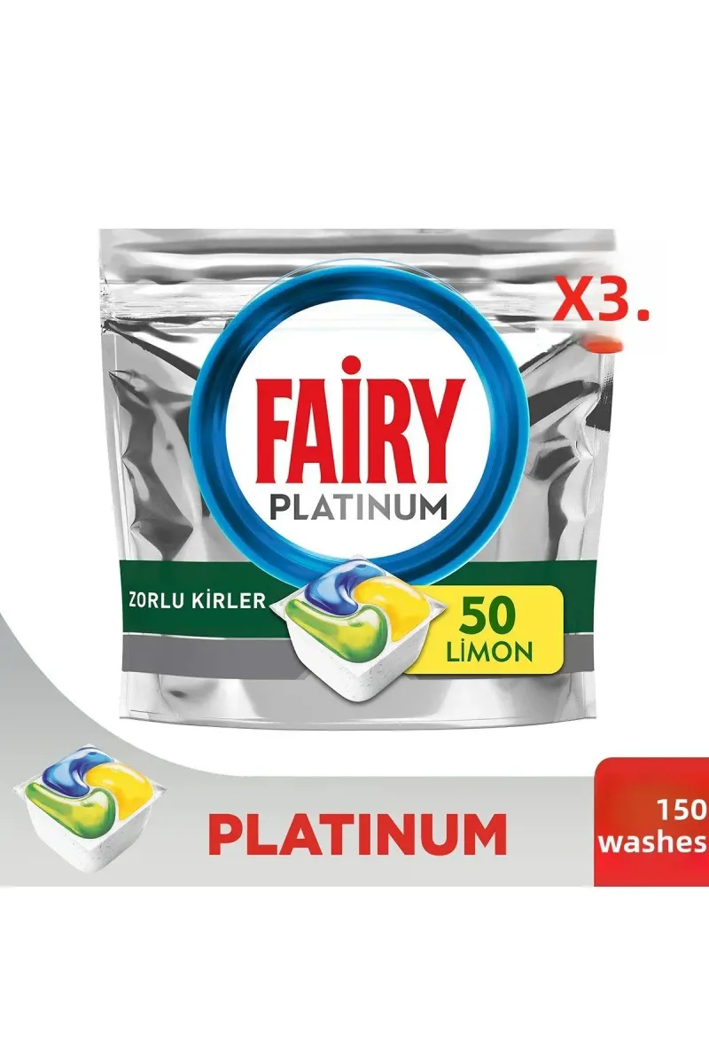 Platinum Bulaşık Makinesi Deterjanı Kapsülü/Tableti 50 Yıkama Limon Kokulu x 3 Adet