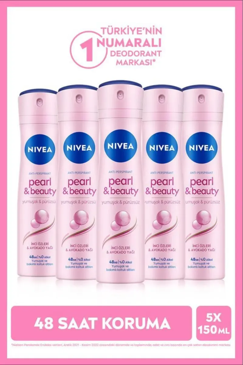 Women's Spray Deodorant Pearl&Beauty 150ml, 48 Hour Effective Protection Against Sweat and Sweat Odor, X5 Pieces
