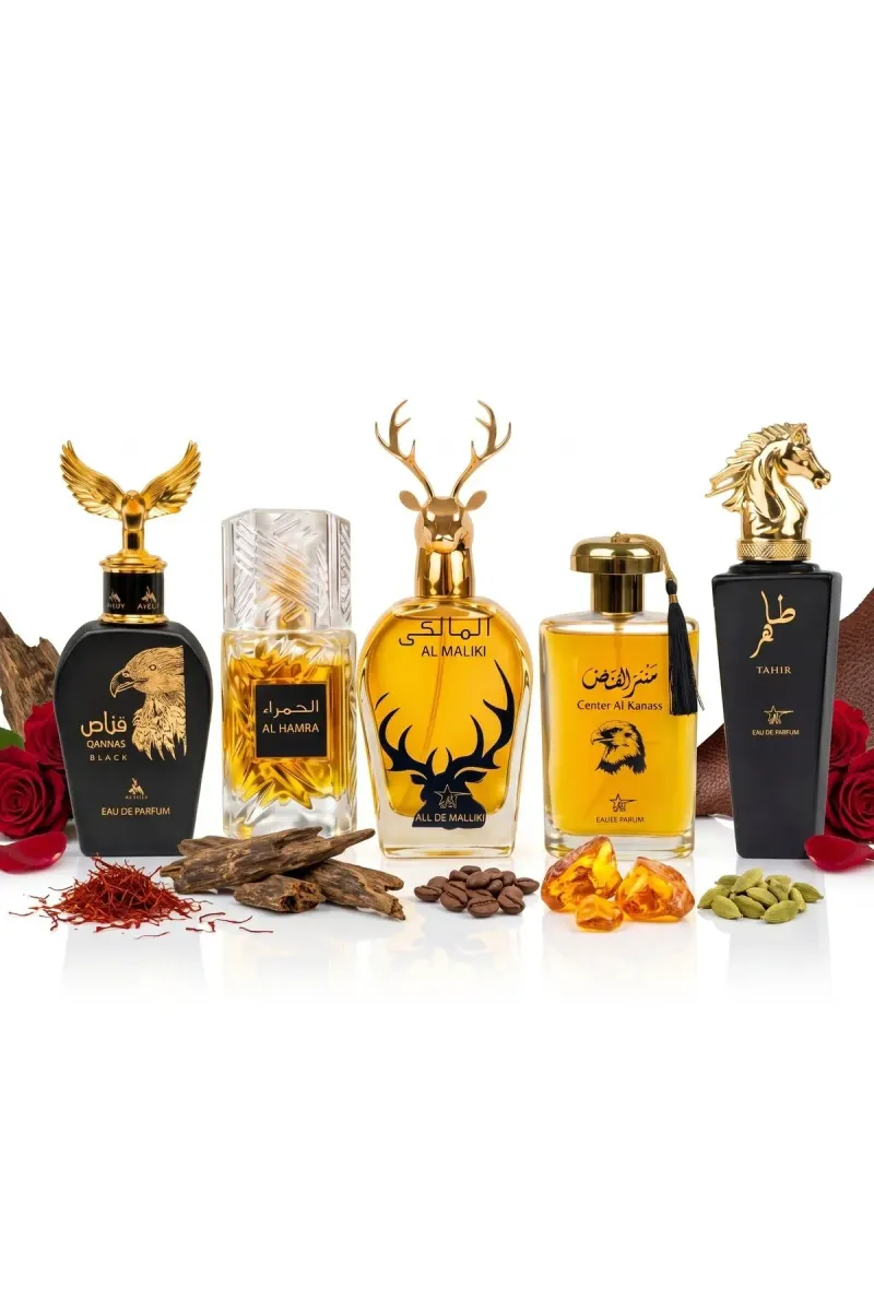 Set of 5 Oriental Perfumes 100ML - Qannas Black + Al Hamra + Al Maliki + Center Al Kanass + Tahir