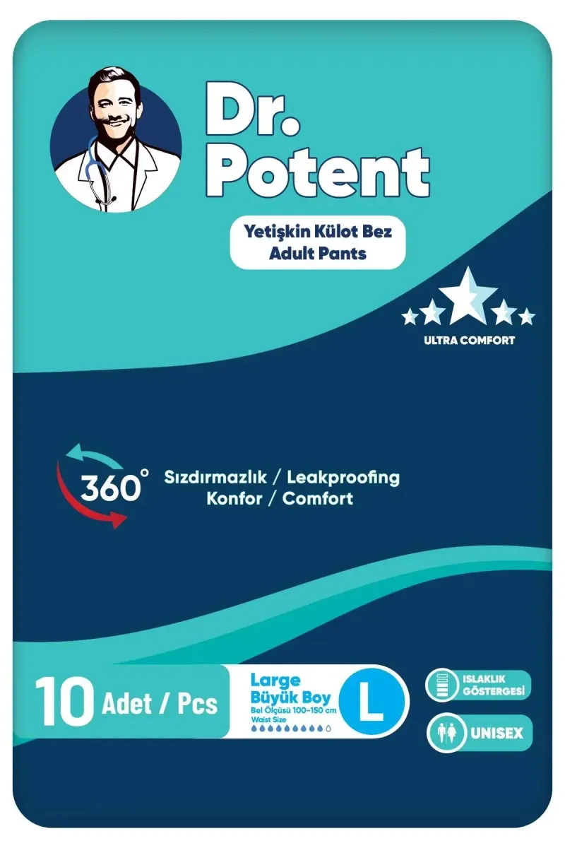 Dr.Potent Large (L) Beden Emici Büyük Boy Külot Hasta Bezi 10 Adet