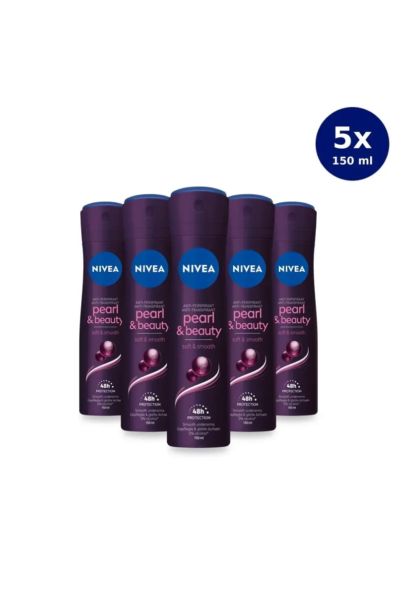 Pearl & Beauty Deodorant Spray with Black Pearl Extract, 48h, 150 ml X5