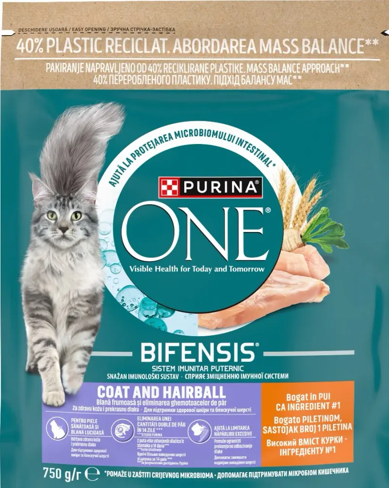 PURINA ONE Coat & Hairball Hrana Uscata Pisici Pui 750 g