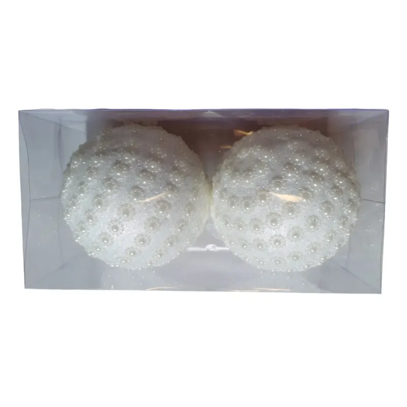 Set 2 Glob Albe cu Perle 100 mm