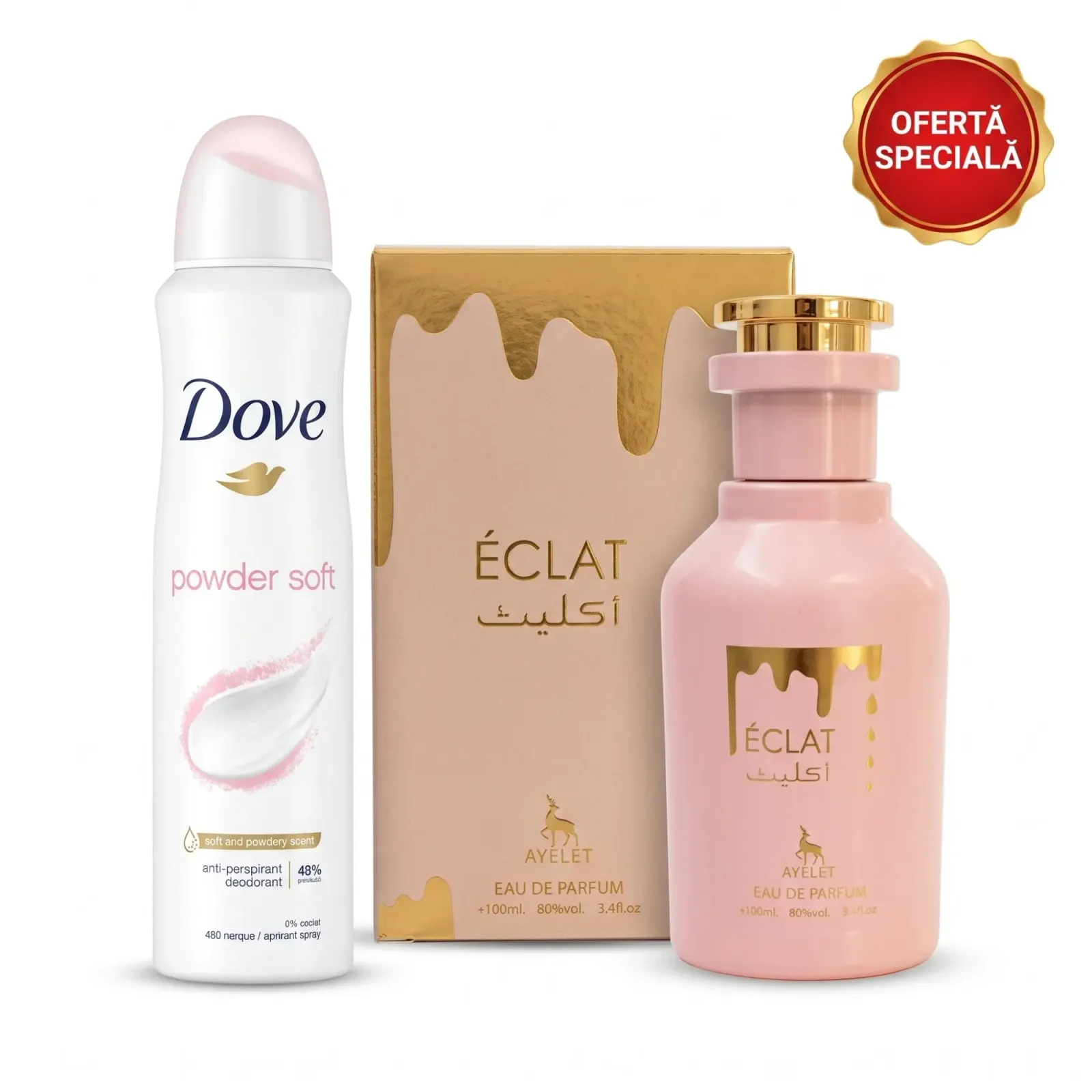 Eclat Eau de Parfum (100ml / 3.4 fl oz) & Dove Powder Soft Deodorant Bundle