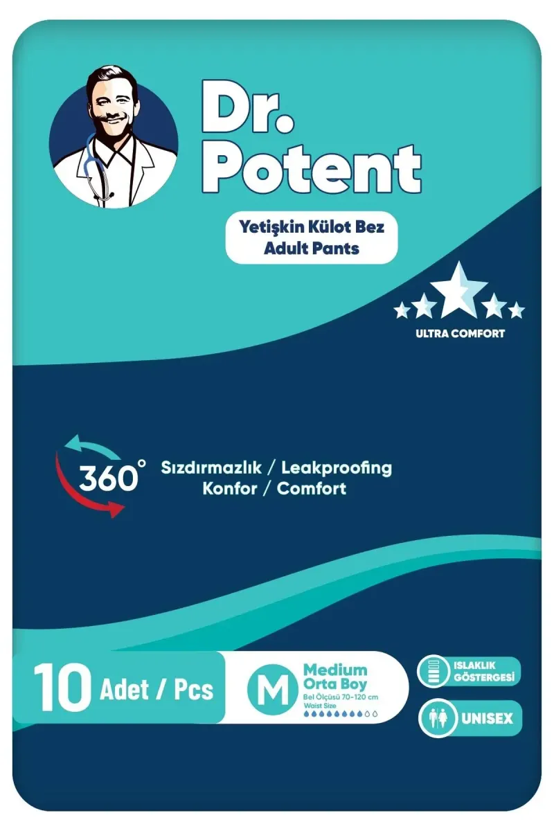 Dr.Potent MEDIUM (M) Beden Emici Yetişkin Külot Bez Hasta Bezi 10 Adet
