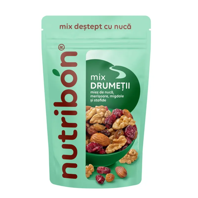 nutribon Mix cu Miez de Nucă, Merișoare Indulcite, Migdale și Stafide 150 g