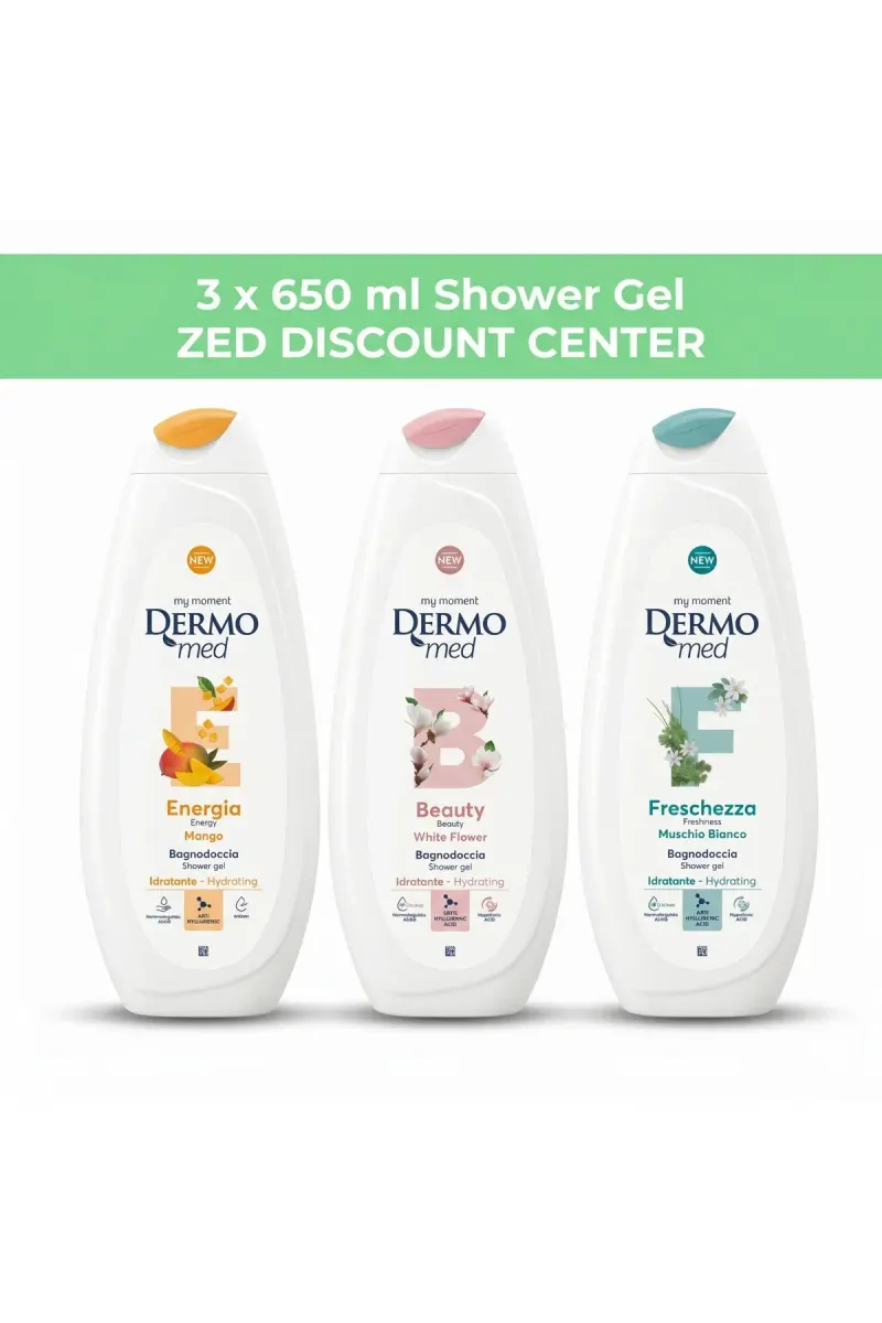 Shower Gel 3x 650ml. (Reshness White Musk and Energy Mango and Beauty White Flower)