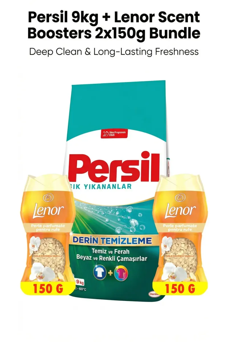 9kg Washing Powder & Lenor Gold Orchid Scent Boosters (2x150g) Combo Pack
