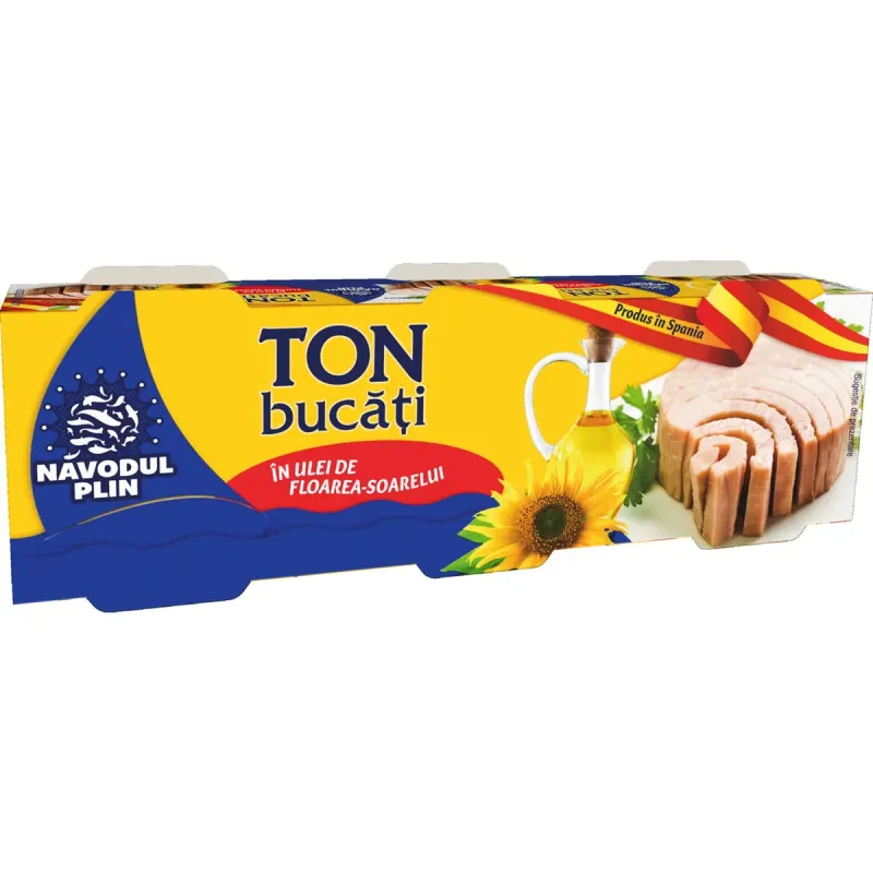 NAVODUL PLIN Ton Bucati in Ulei de Floarea Soarelui 3 x 80 g
