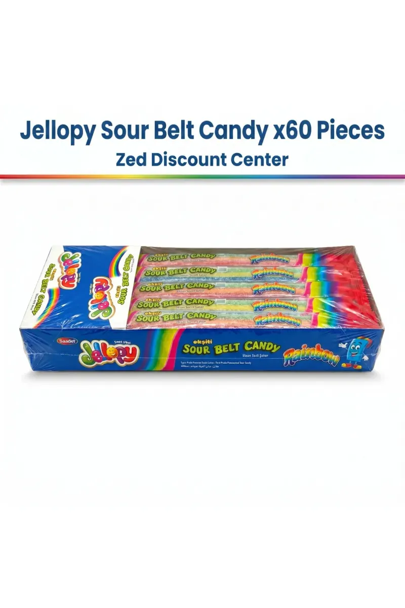 Jellopy Sour Belt Candy Mixed Fruit Flavored Sour Candy - Rainbow - x60 Piece