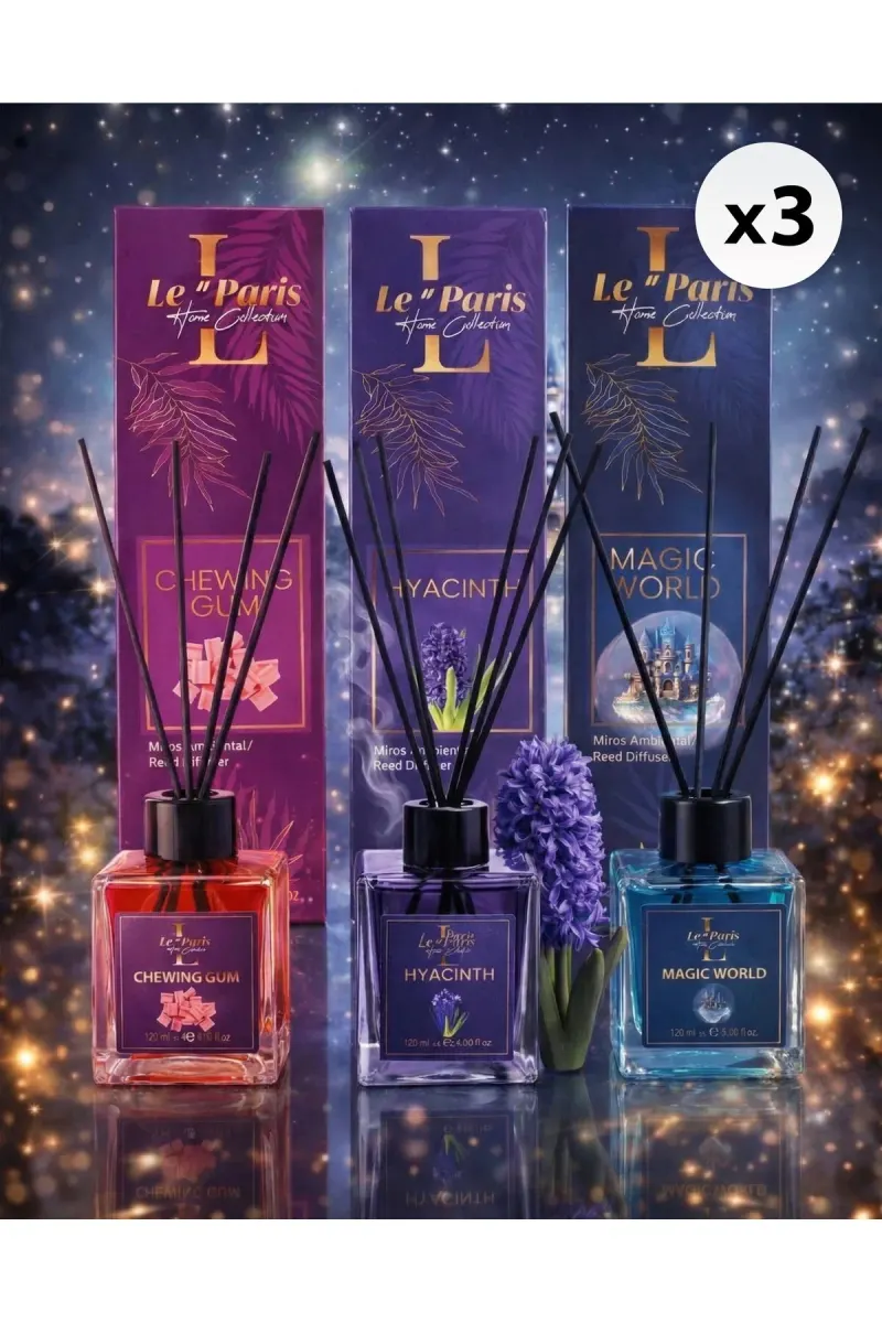 Room Freshener with Sticks 120ml x3 - Chewing Gum - Hyacinth - Magic World