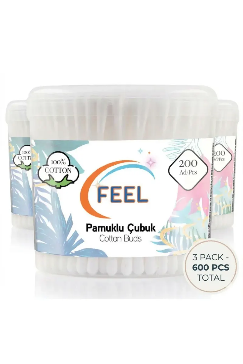 Cotton Buds 3 Pack (200 Pcs Each) – 100% Cotton Soft & Hygienic Swabs – 600 Total