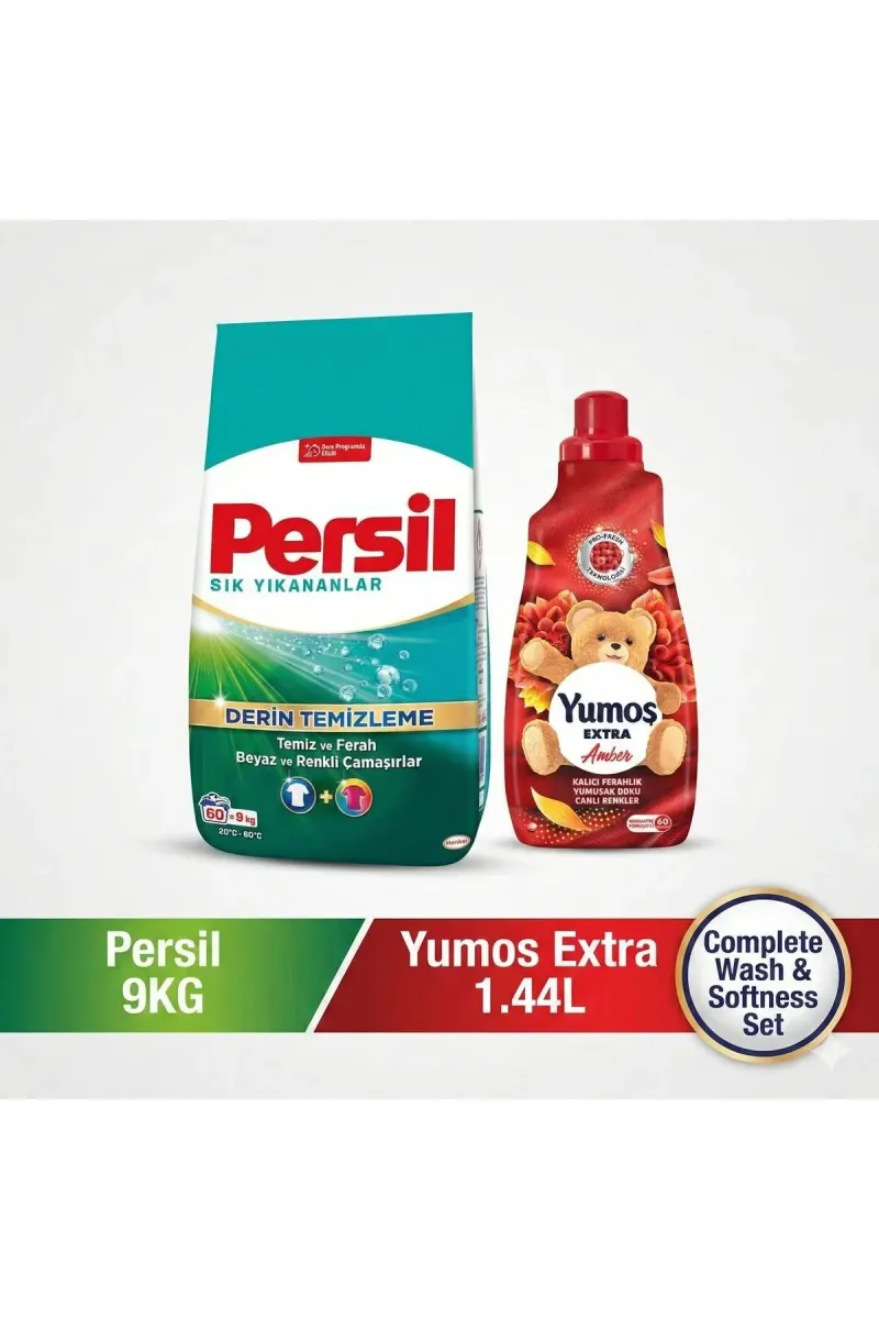 Washing Set: Powder 9kg + Yumos Extra Amber Concentrated Fabric Softener 1440ml