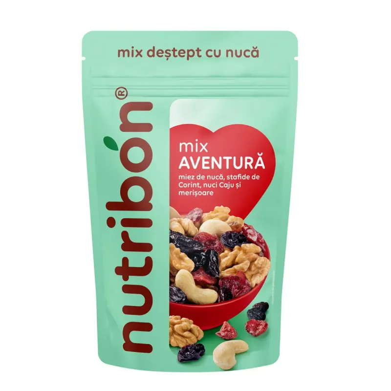 nutribon Mix cu Miez de Nucă, Stafide de Corint, Nuci Caju și Merișoare Indulcite 150 g
