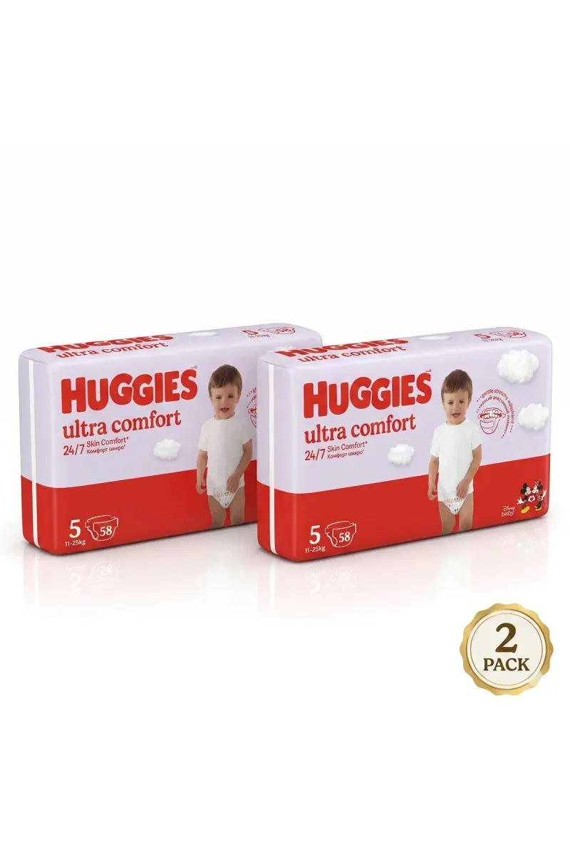 Ultra Comfort Diapers Size 5 (11–25 kg) – 2 Pack (2 x 58 Count) – 24h Skin Comfort, Soft & Breathable