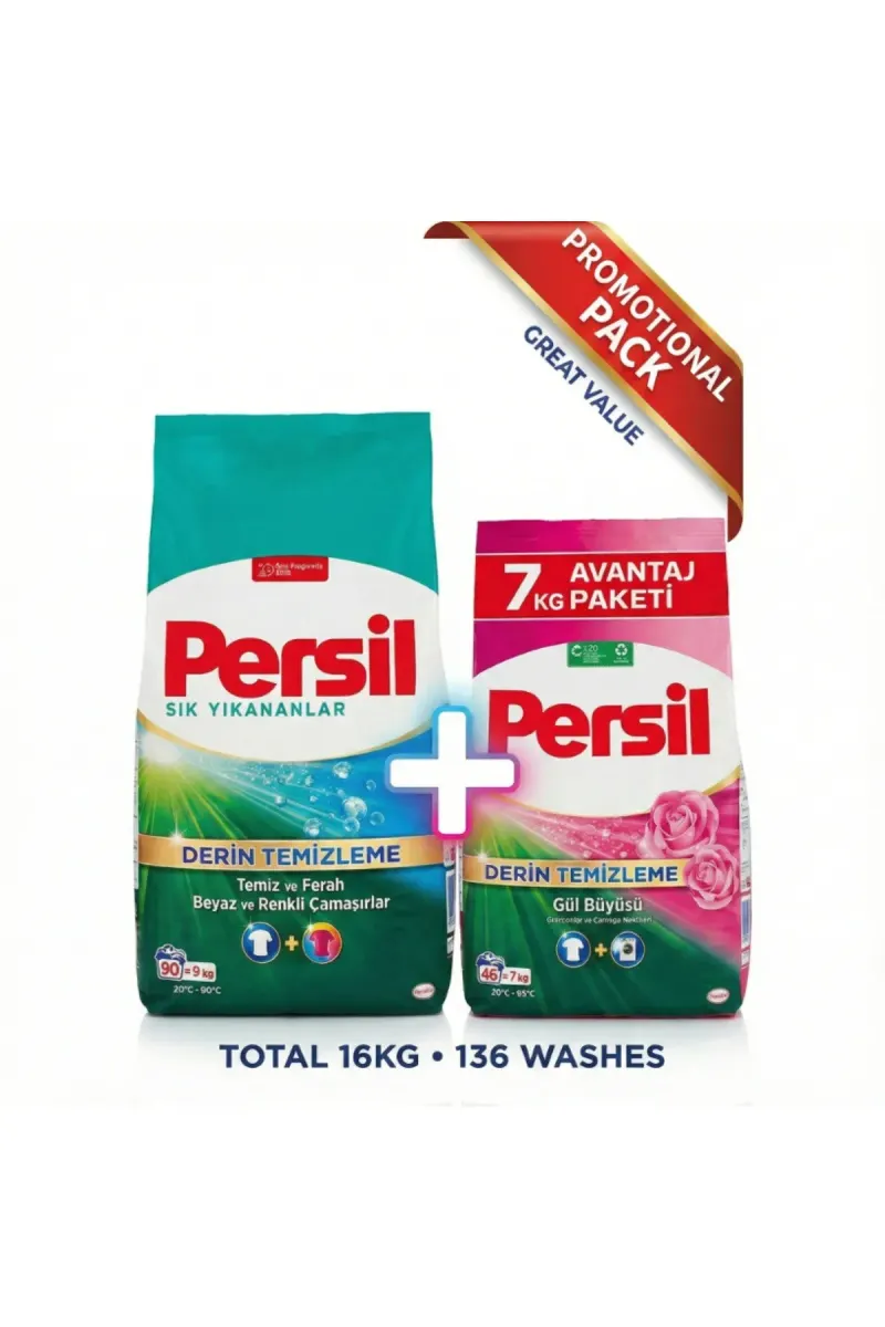 16kg MEGA PACK: Deep Clean (9kg) + Rose Freshness (7kg) Powder Detergent