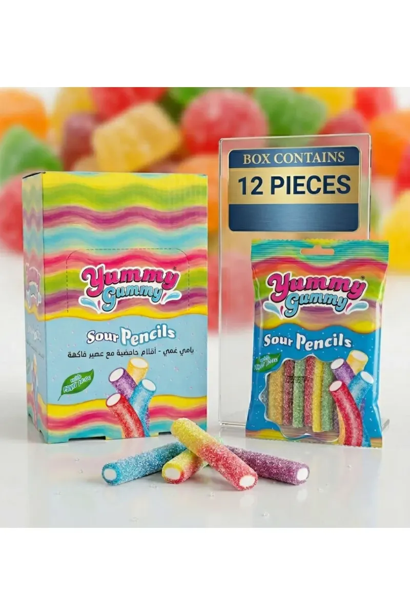 Yummy Gummy Sour Pencil - Fruit Flavored Soft Candies X12 pieces