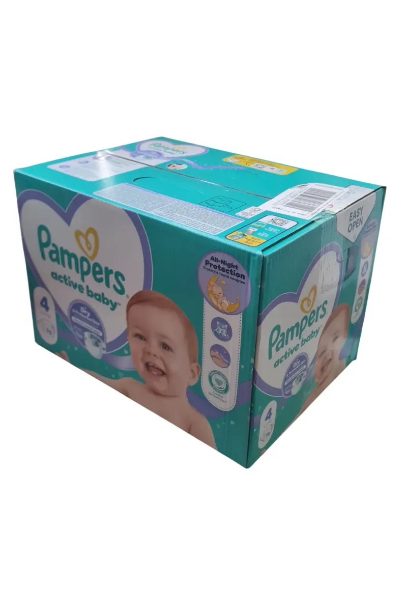 Diapers Box, Active Baby All Night Protection, Size 4, 9-14 Kg, 76 pieces