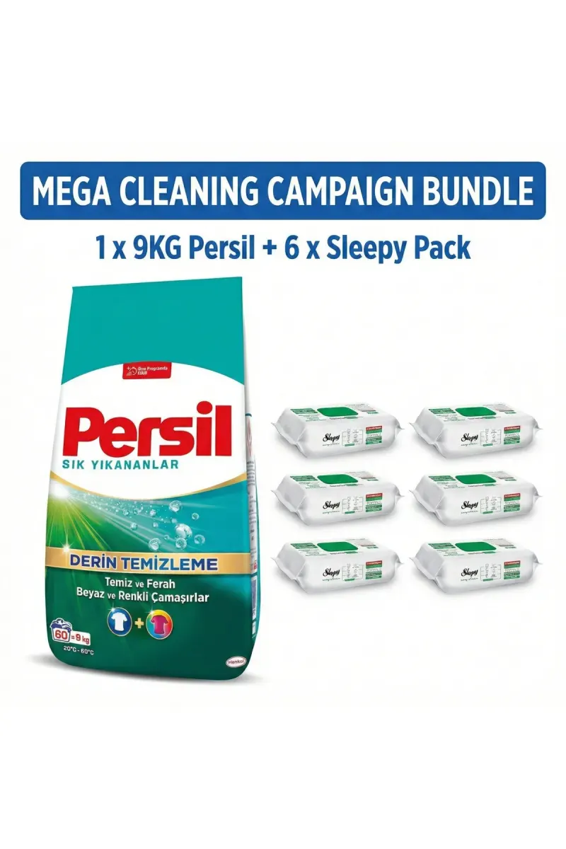 Mega Cleaning Campaign Bundle – 9KG Deep Clean Laundry Detergent + 6 x Sleepy Wet Wipes Pack