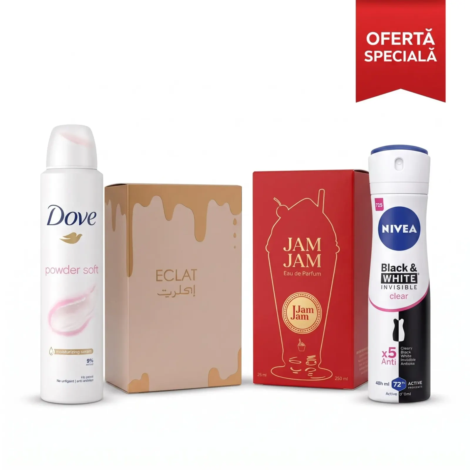 AYELET SPECIAL DEAL: 4-Piece Beauty Bundle (Dove, Nivea, Eclat, Jam Jam)