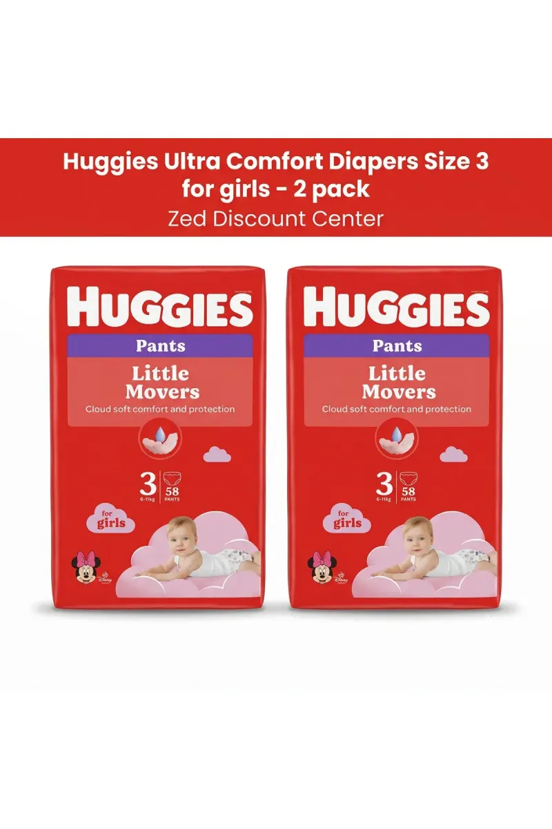 Ultra Comfort Diapers Size 3 (6-11 kg) – 2 Pack (2 x 58 Pants) - for girls