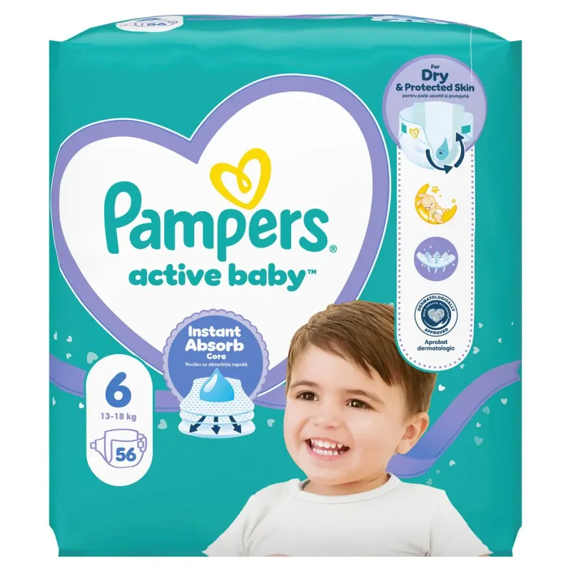 Pampers active baby Scutece Marimea 6 13-18 Kg 56 bucati