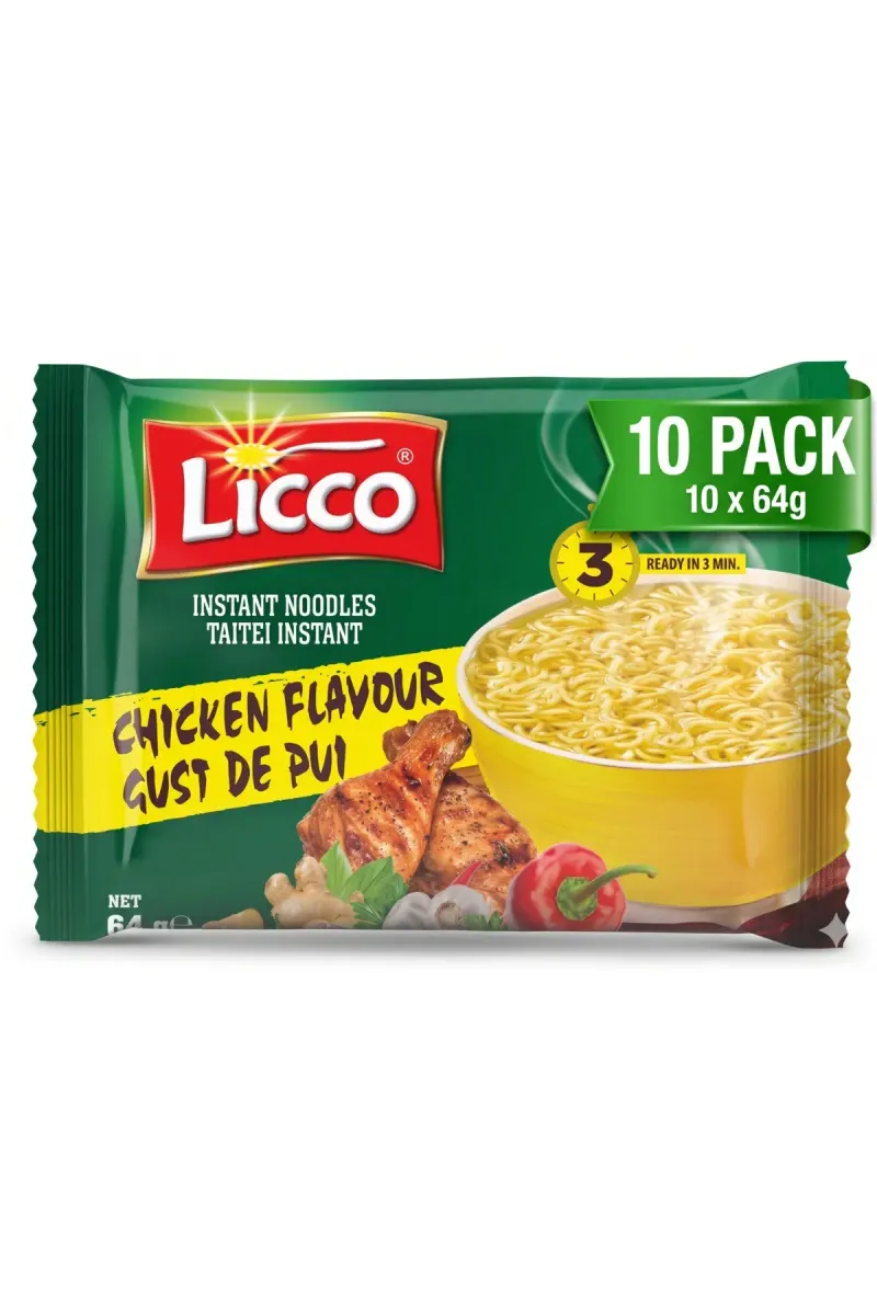 Licco Chicken Flavour Instant Noodles - 10 Pack Bundle (10x64g)