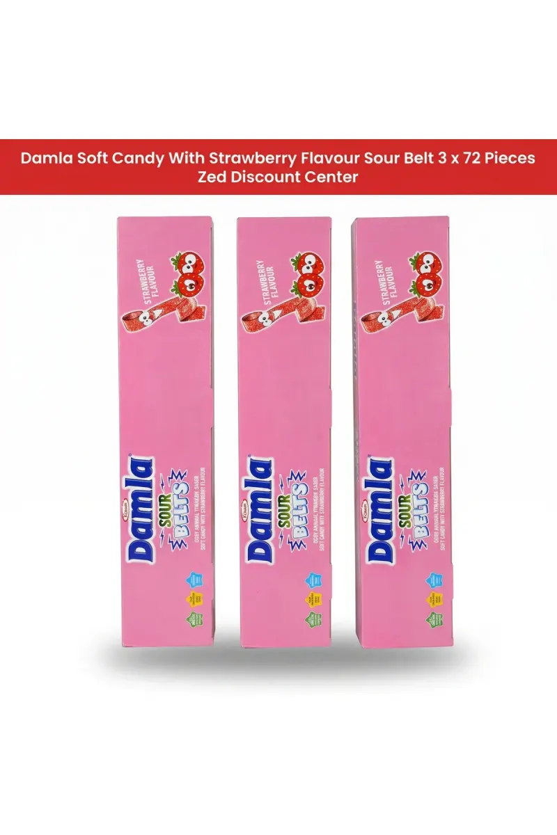Damla Soft Candy With Strawberry Flavour Sour Belt 3 x 72 Pieces