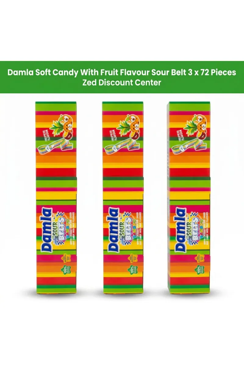 Damla Soft Candy With Fruit Flavour Sour Belt 3 x 72 Pieces