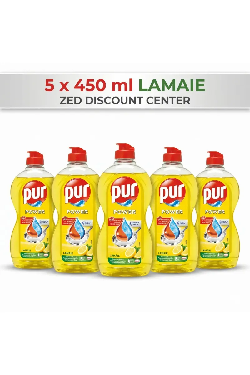 Pur Power Lemon Dishwashing Detergent, 5x 450ml