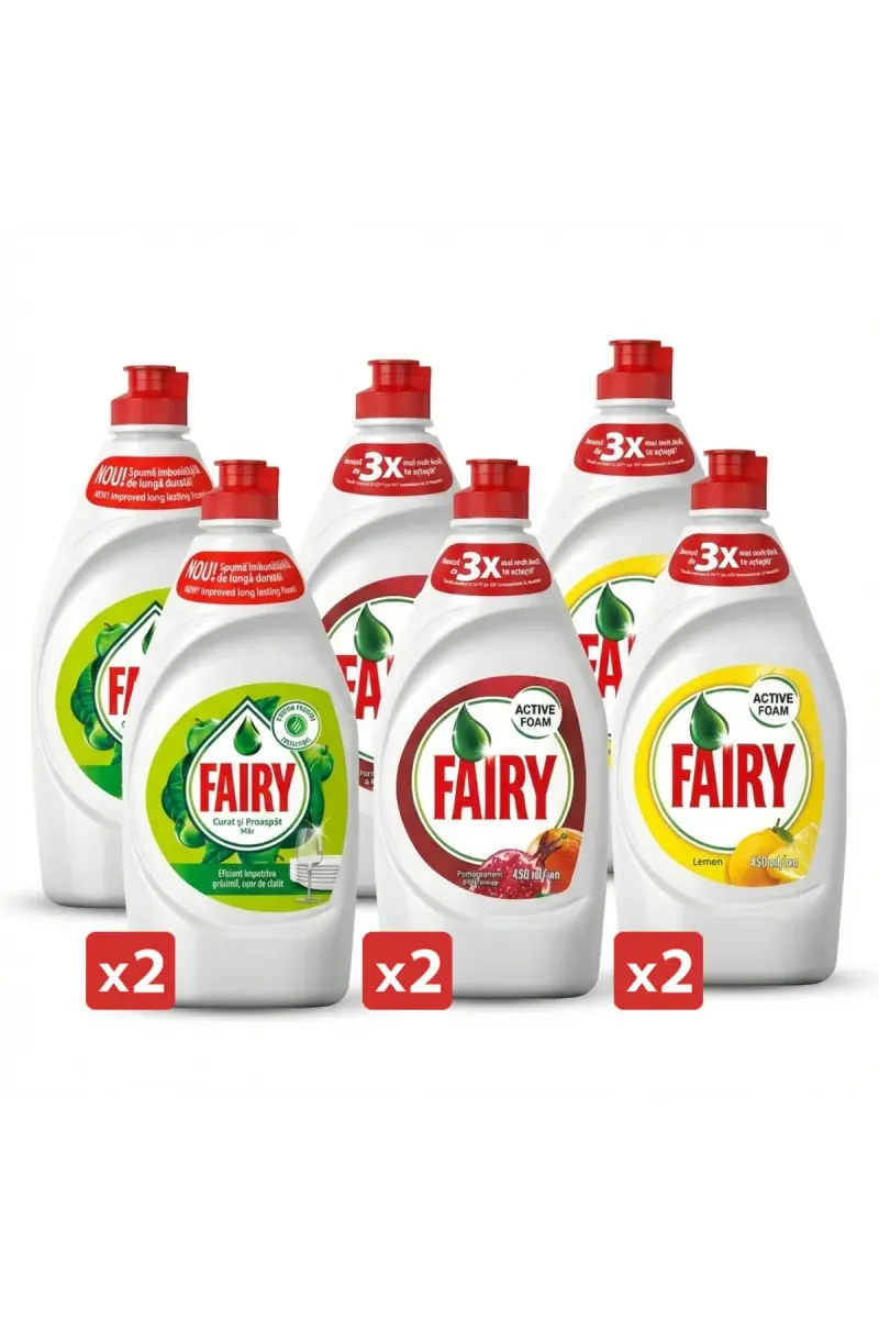 Liquid Dishwashing 6 x 450ml ALL PACK. Lemon - Apple - Pomegranate