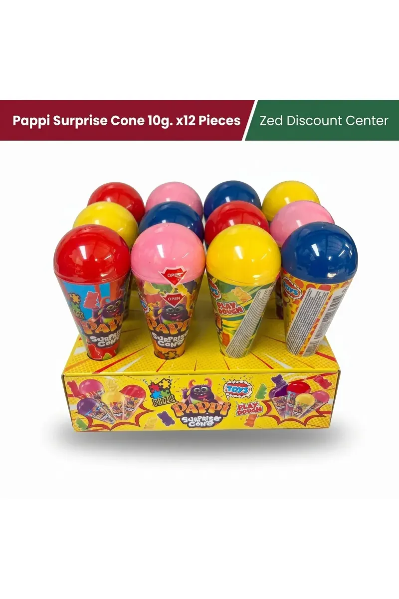 Surprise Cone - Soft Candy with Toys, Puzzles, Playdough and Fruit 10g. x12 Pieces