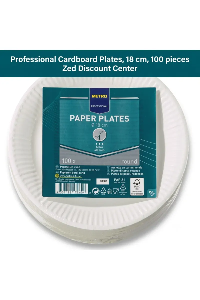 Professional Cardboard Plates 18 cm. 100 pieces