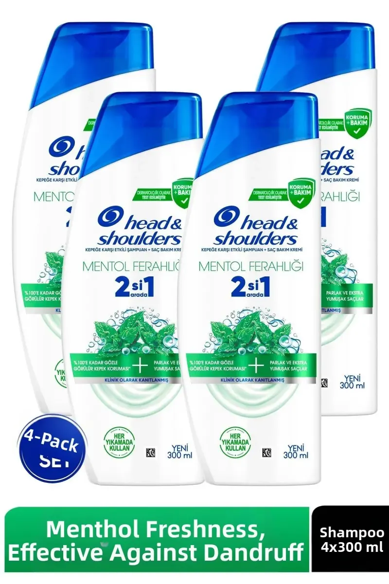 Mentol Ferahlığı 2'si 1 Arada Kepek Karşıtı Şampuan 300 ml x 4 Adet