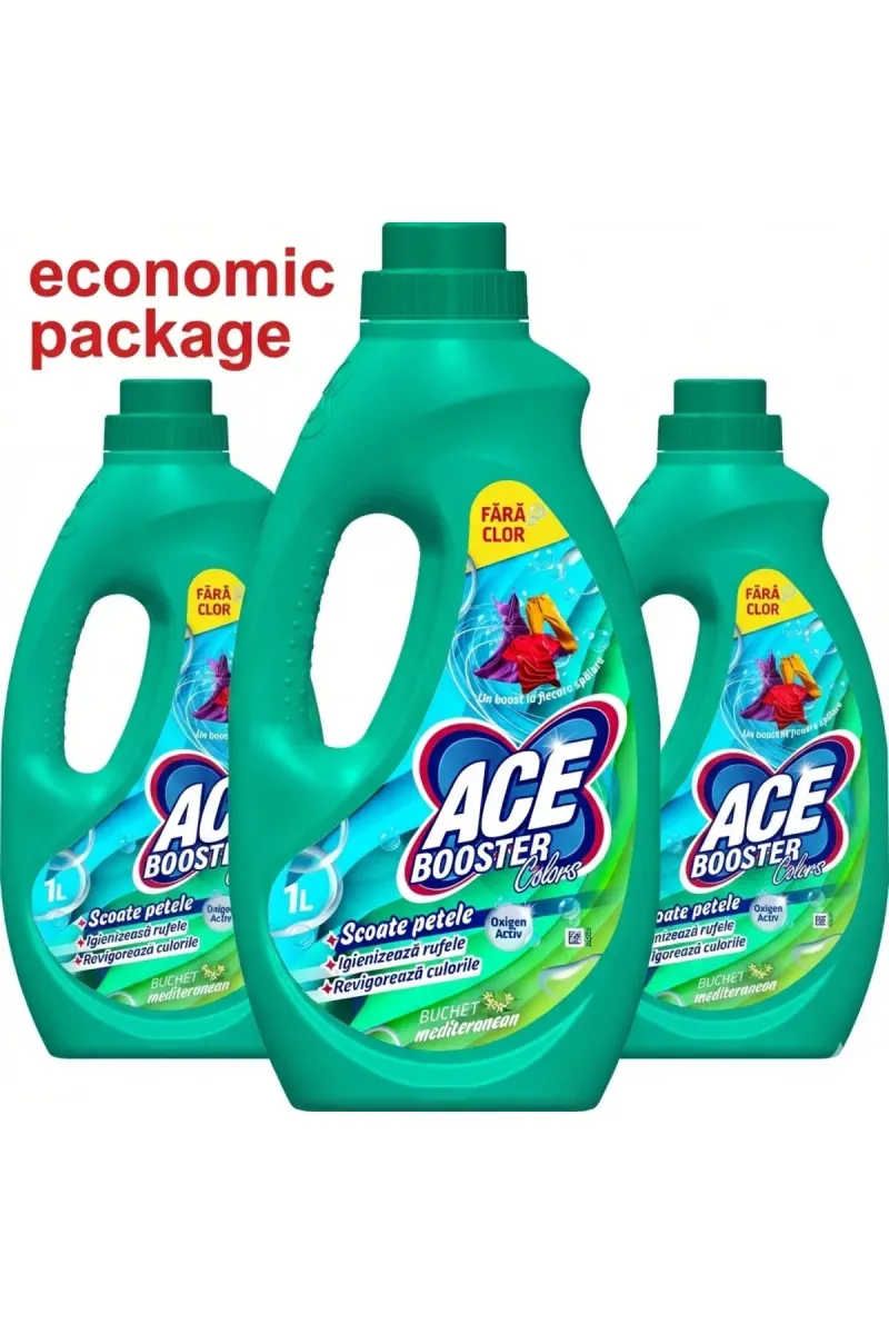 Booster Colors, stain remover solution, chlorine-free, scented, 3 x 1L