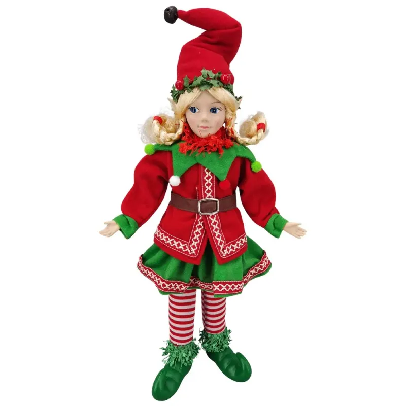 Bufon Lux Fetita Elf Decor Rosu si Verde 43 cm