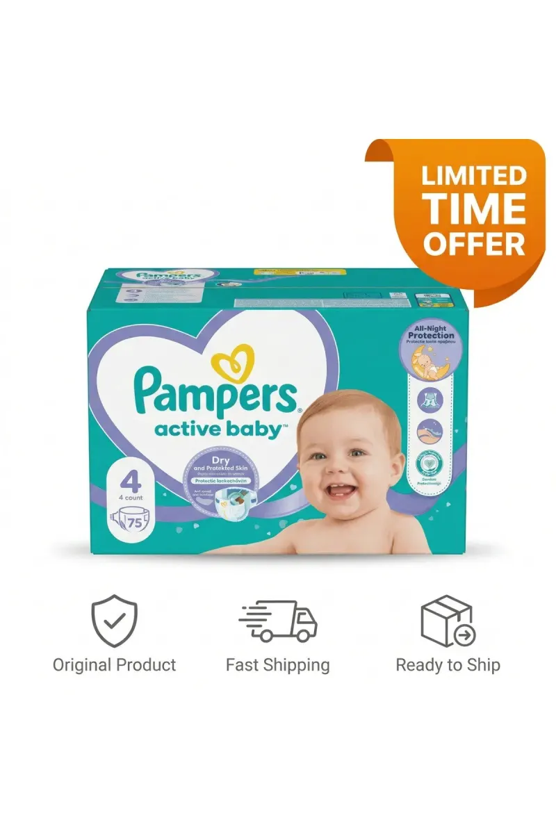 Diapers Box, Active Baby All Night Protection, Size 4 - 75 pieces