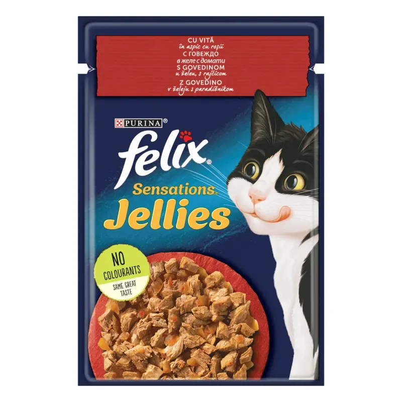 felix SENSATIONS Hrana pentru Pisici cu Vita & Rosii in Aspic 85 g