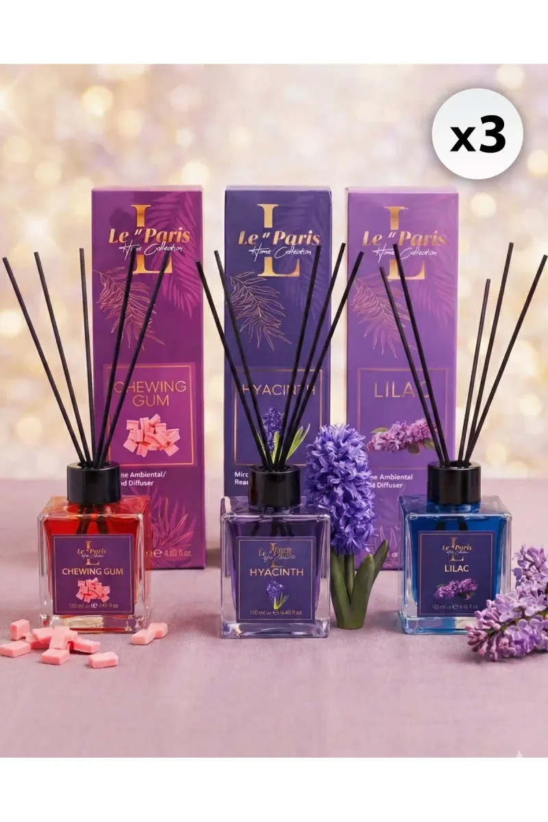 Room Freshener with Sticks 120ml x3 - Chewing Gum - Hyacinth - Lilac